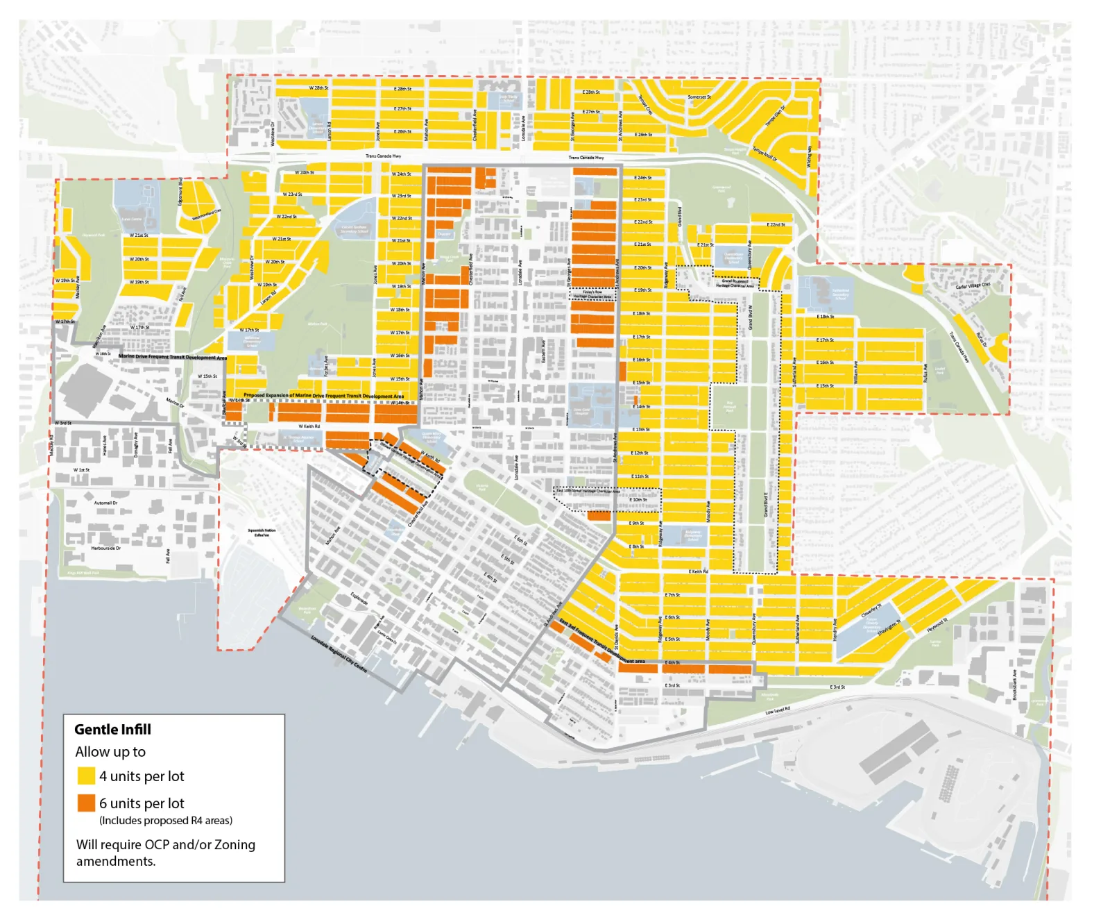 North Vancouver RS-1 neighbourhood transitioning toward gentle infill multiplex housing