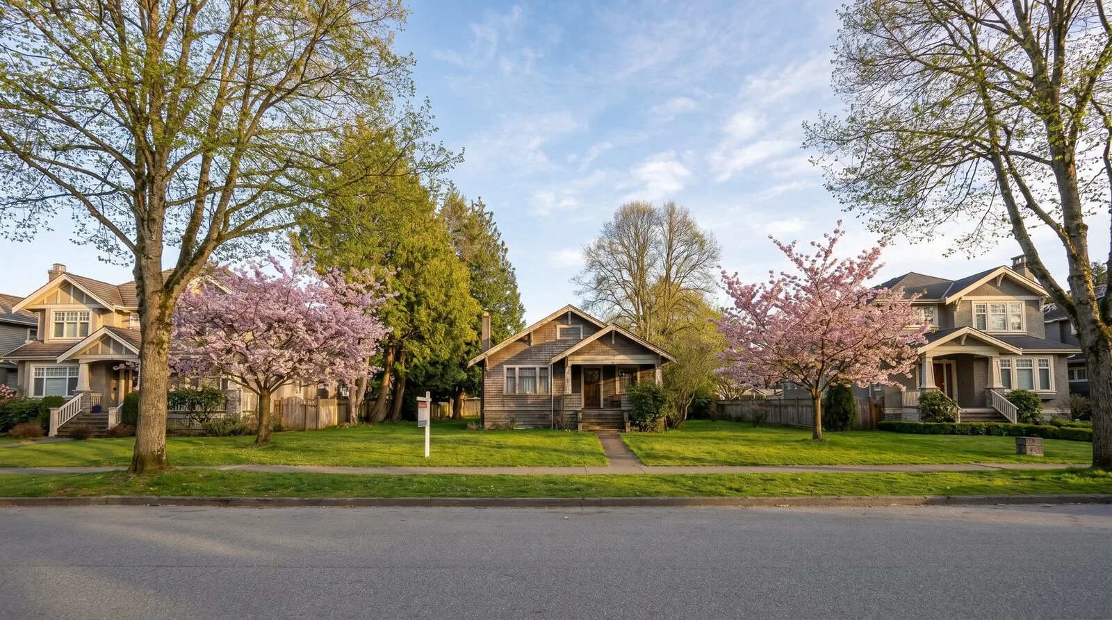 Vancouver West Side residential street with a 50 foot R1-1 lot at the center showing a 1926 house alongside a rendered five unit Bill 44 multiplex overlay representing a thesis converted into an underwritten investment position with limited partner economics and a break even price floor twenty four percent below current comparable sales