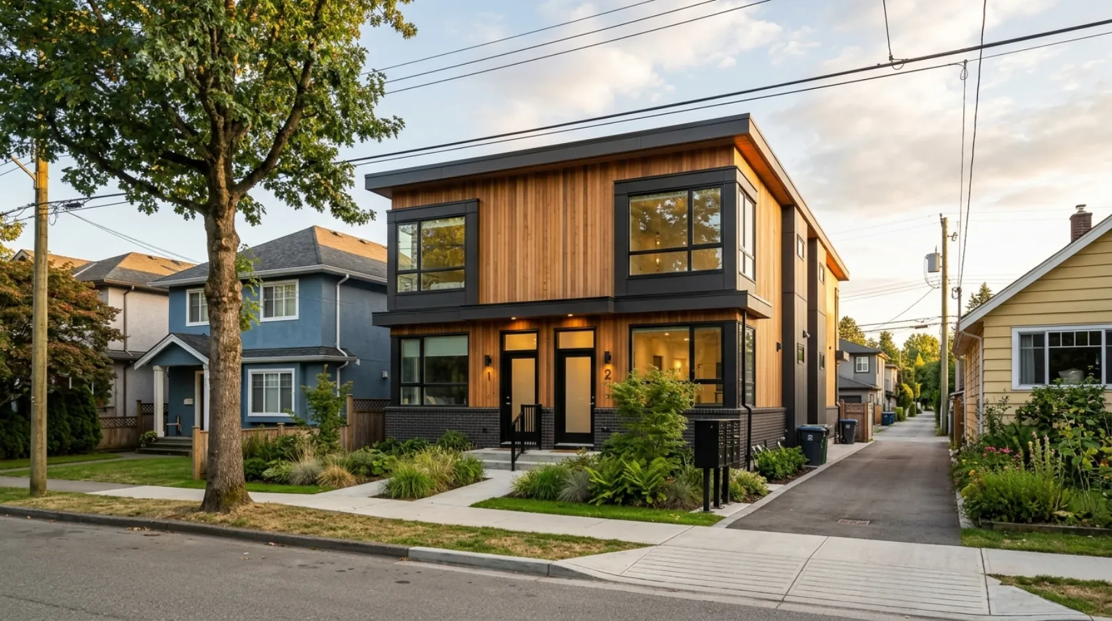 A newly completed ground-oriented Vancouver multiplex on a residential street, the kind of project whose value is often lost to a weak go-to-market plan