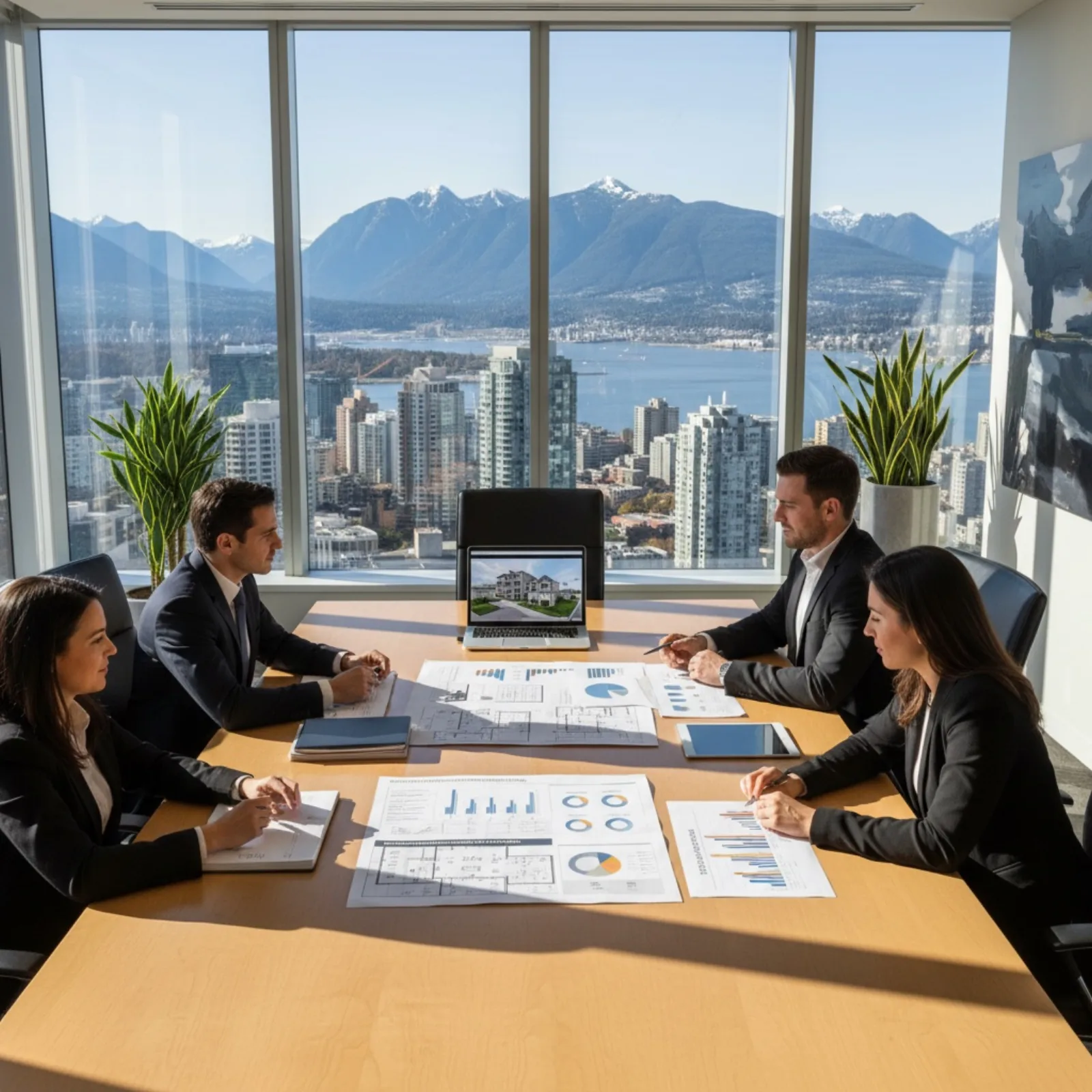 Professional partnership concept showing Vancouver multiplex development with equity participation structure
