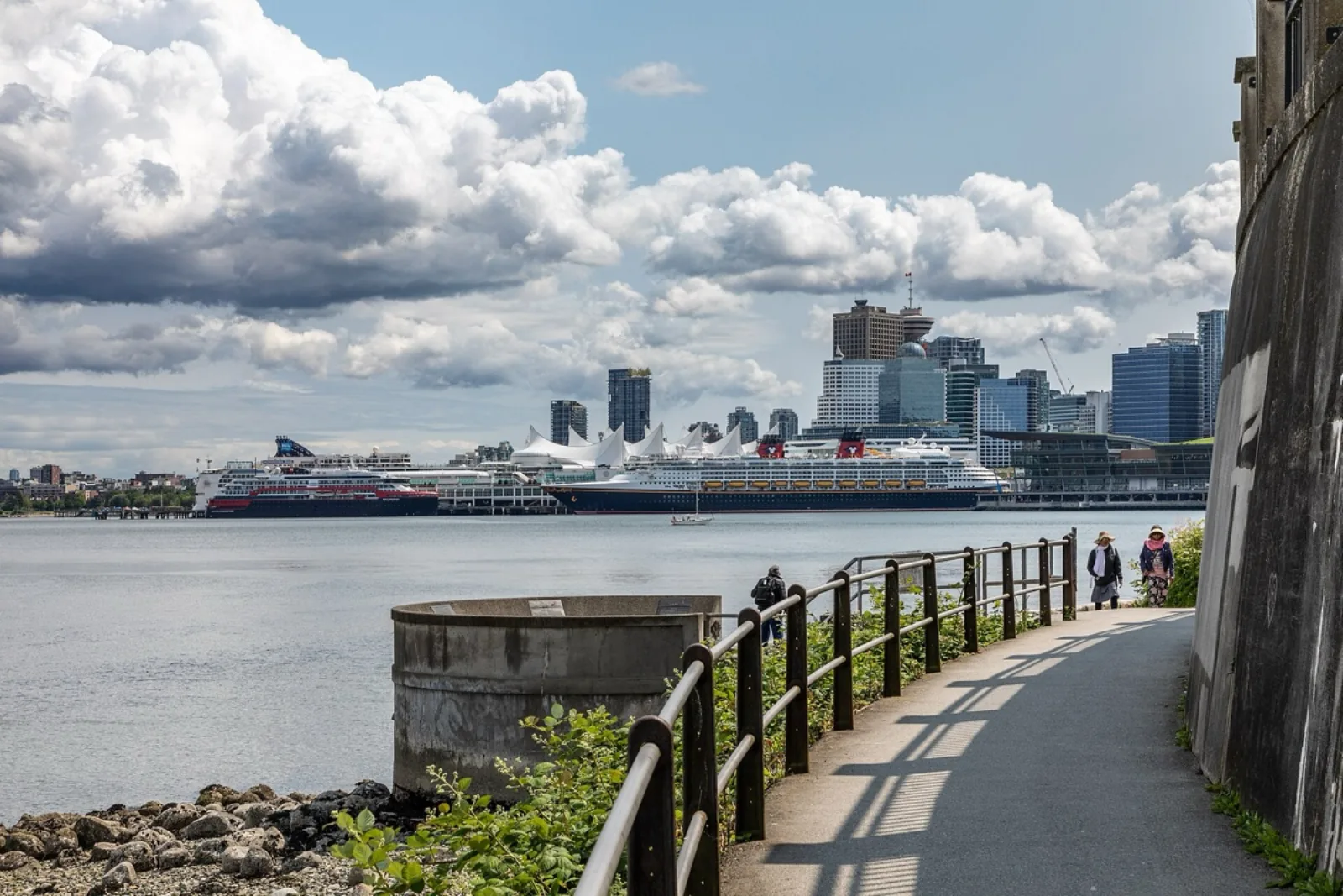 Vancouver seawall with water and city in background