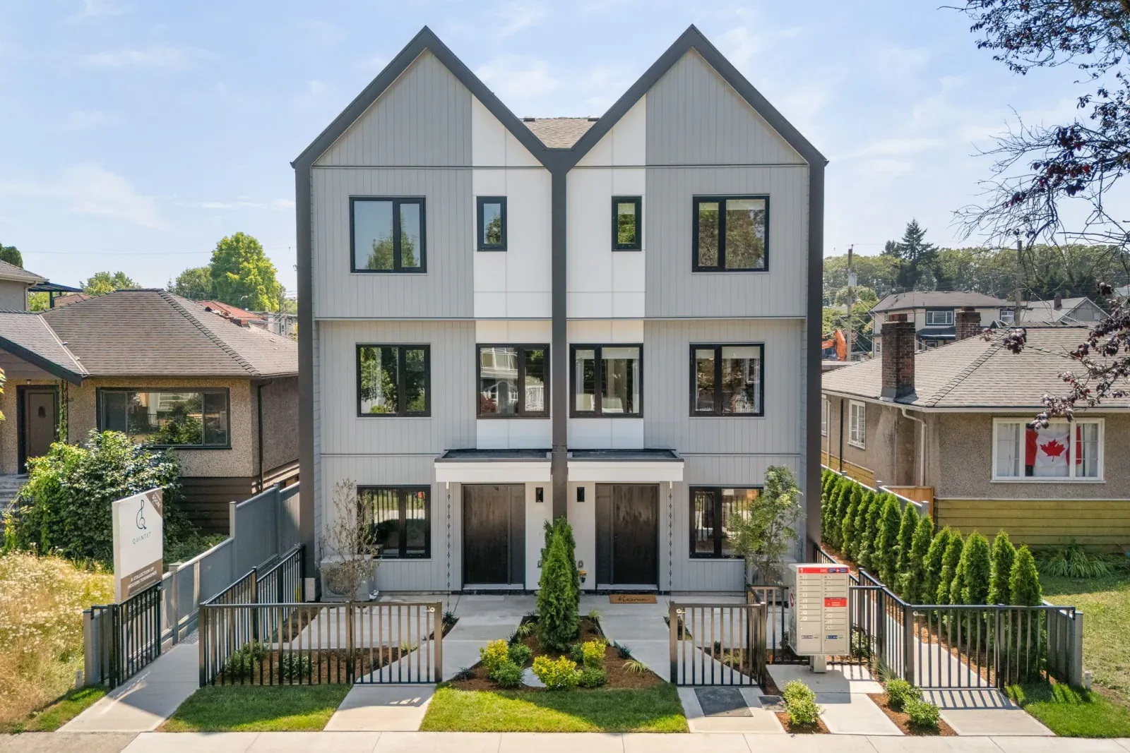 Quintet, a fiveplex at 2240 E 40th Ave in Vancouver, seen from the street