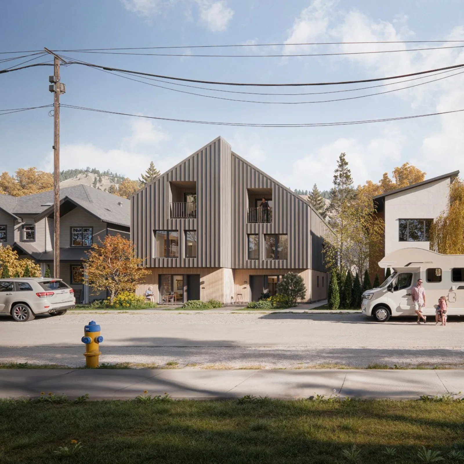 BC Government standardized Fourplex 02 design rendering from BC Standardized Housing Designs Catalogue