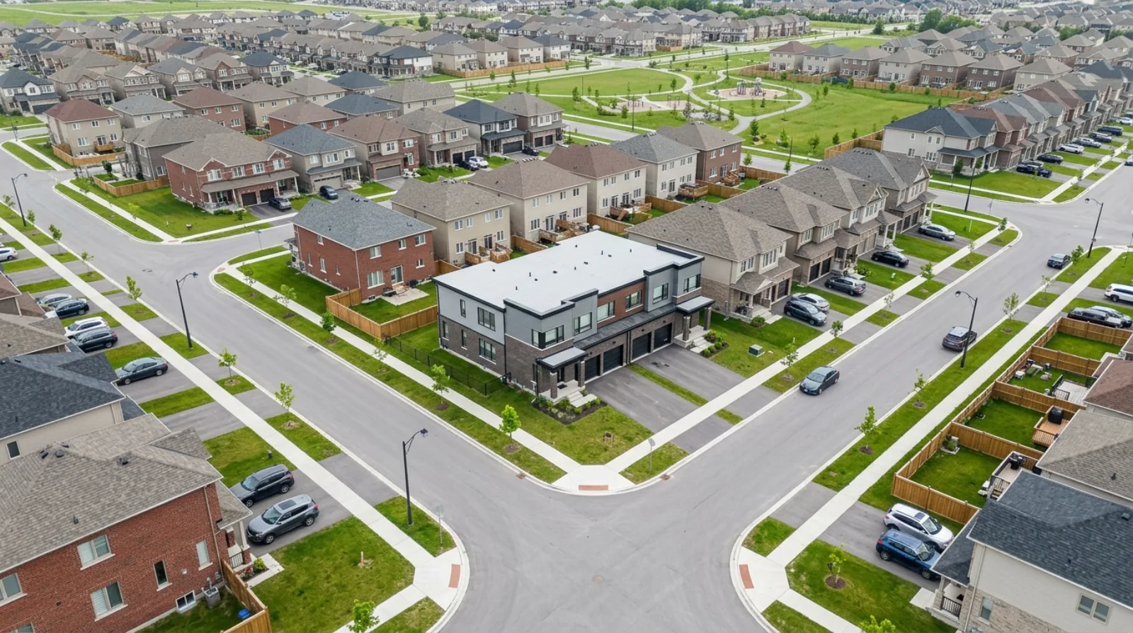 A modern fourplex on a newer subdivision lot in Barrhaven, south Ottawa