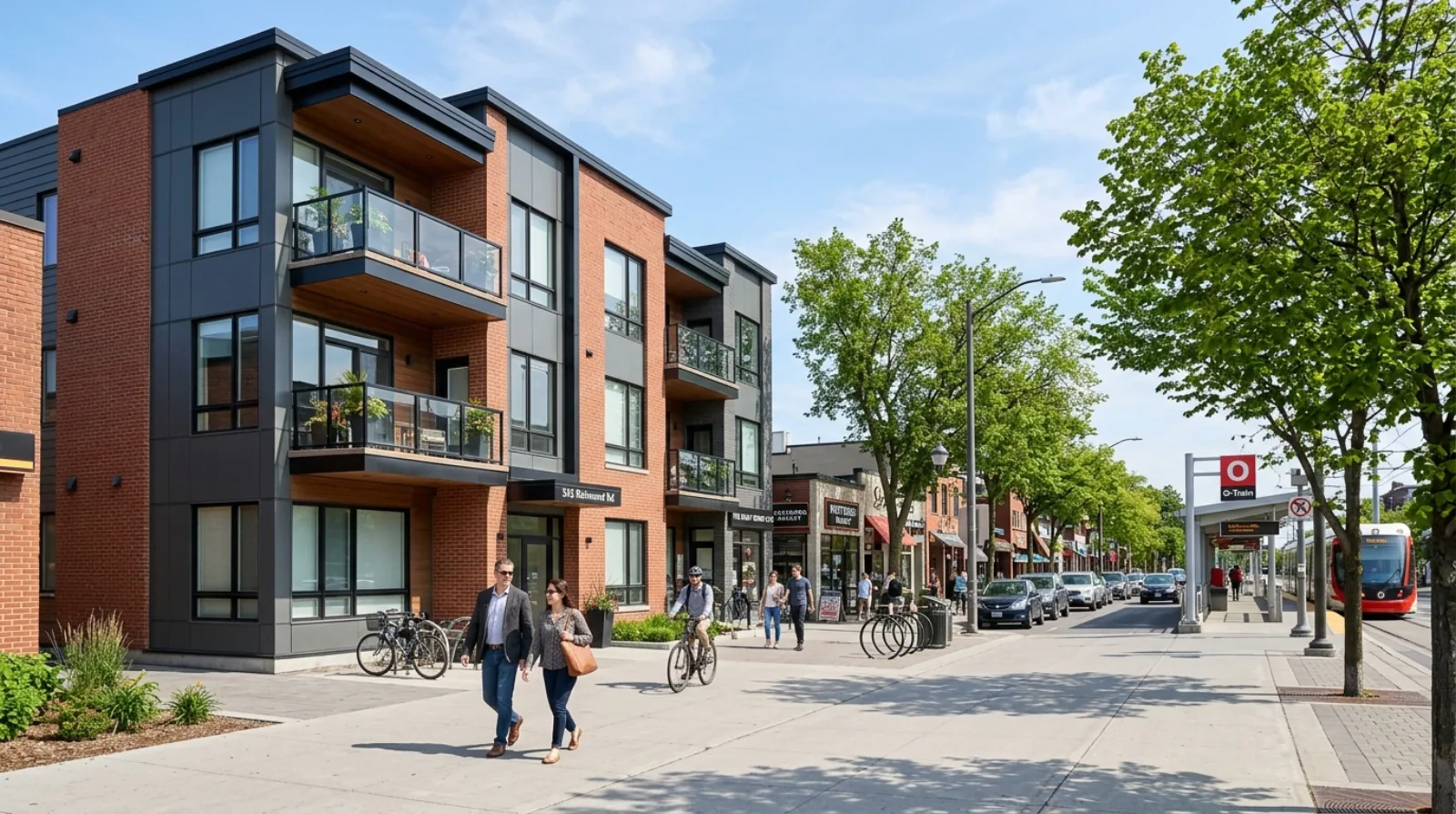 A modern infill multiplex on a walkable Westboro street near an O-Train station in west Ottawa